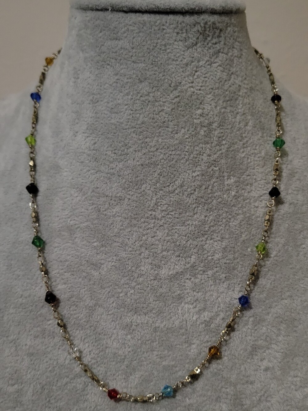Multi-Color Faceted Crystal Bead Station Necklace, 24K Gold Plated Chain